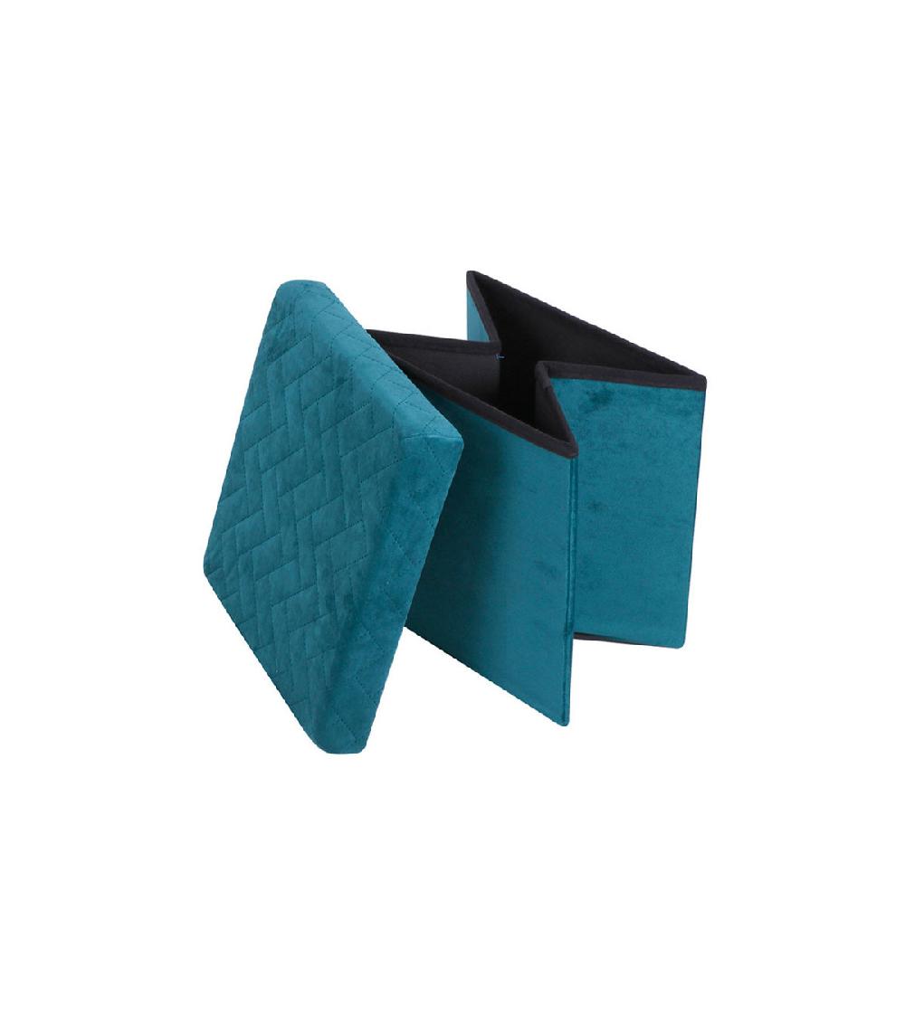 Wadiga Pouf Coffre De Rangement Velours Vert - 37.5x37.5x37.5cm