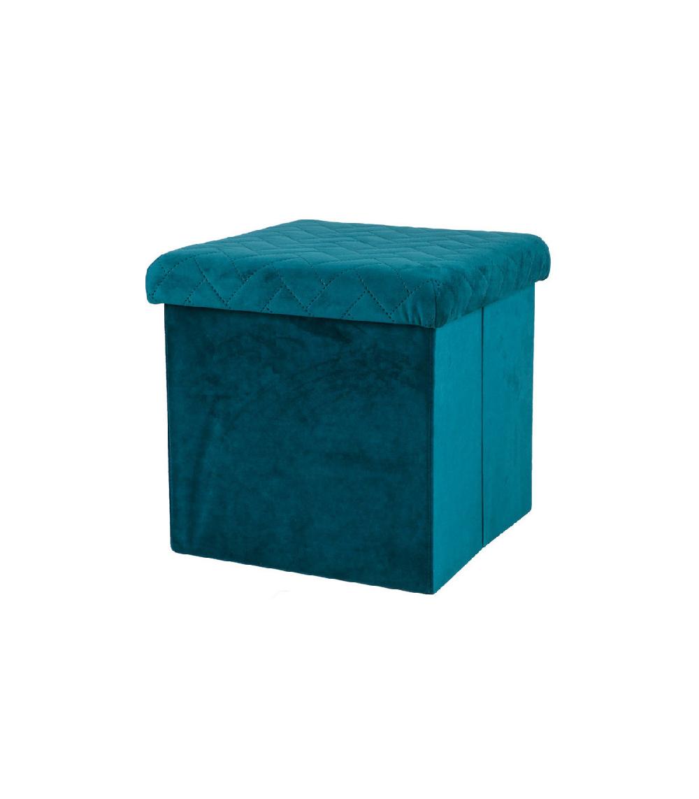 wadiga Pouf coffre de rangement velours vert - 37.5x37.5x37.5cm