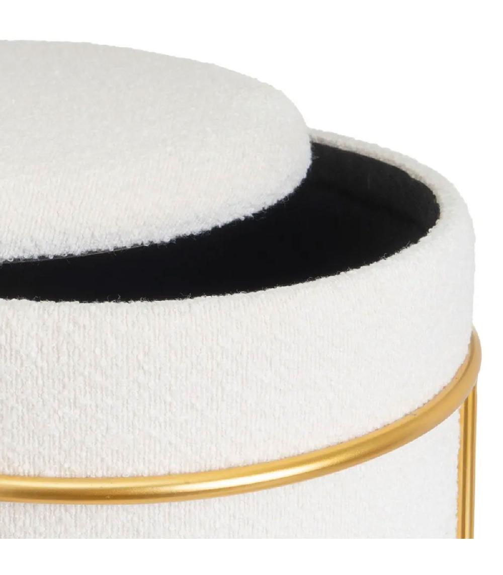 Wadiga Pouf Coffre Tissu Bouclette Blanc Et Métal Doré 43x43x40cm