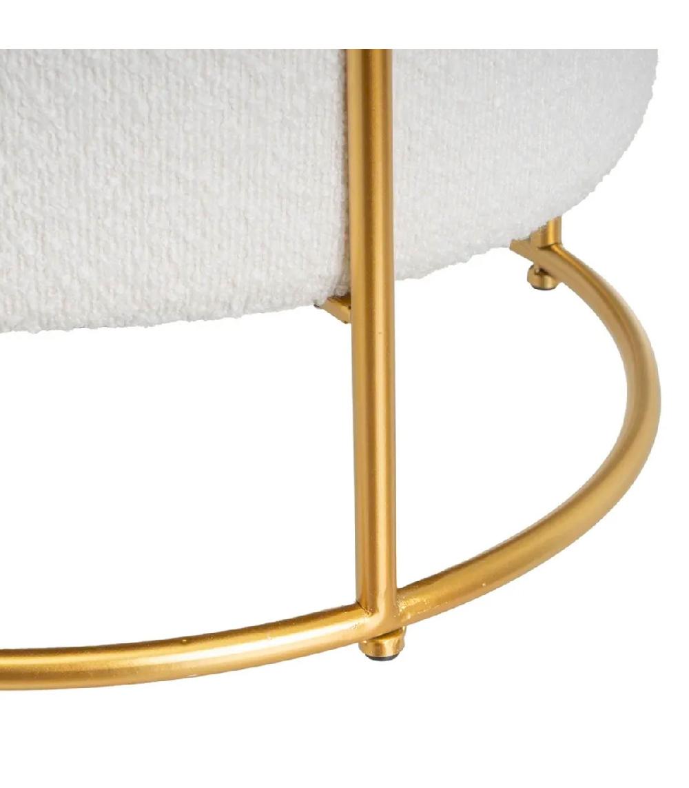 Wadiga Pouf Coffre Tissu Bouclette Blanc Et Métal Doré 43x43x40cm