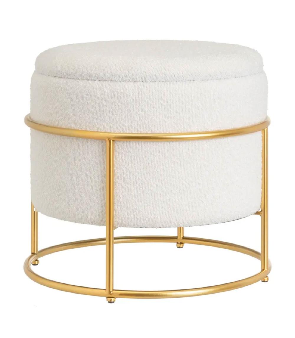 wadiga Pouf coffre tissu bouclette blanc et métal doré 43x43x40cm