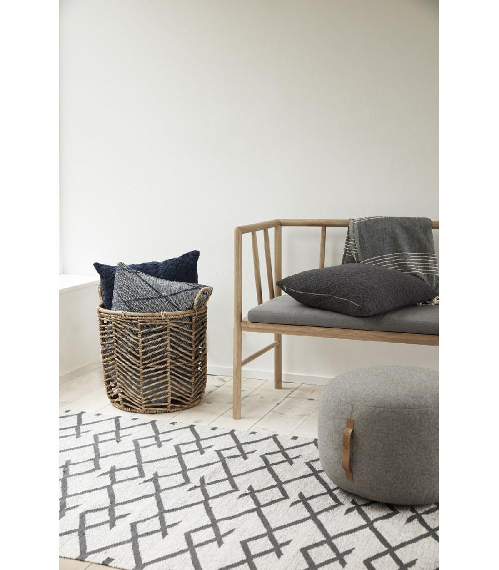 Wadiga Pouf Design Rond Gris Clair En Laine Bouillie