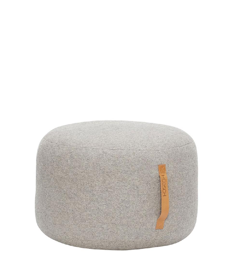 wadiga Pouf Design Rond Gris Clair en Laine Bouillie