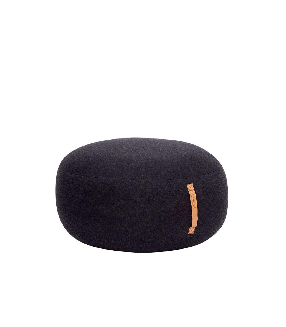 wadiga Pouf Design Rond Gris Foncé en Laine Bouillie