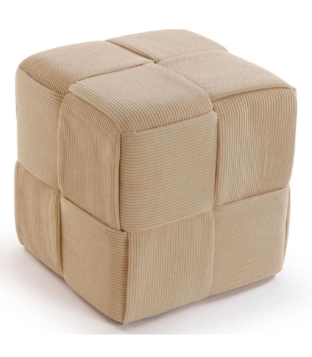wadiga Pouf en velours côtelé beige carré 43x43x43cm
