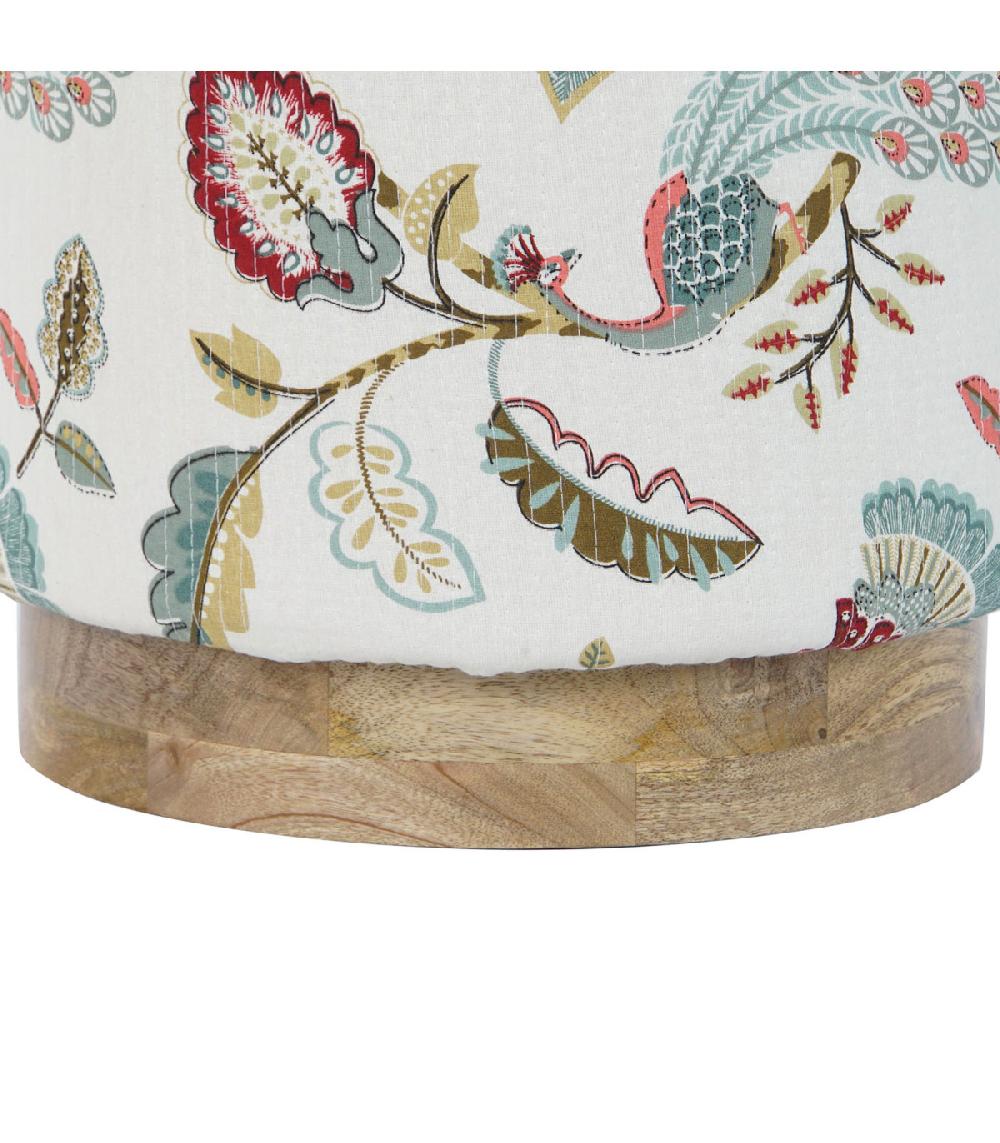 Wadiga Pouf Repose Pied En Tissu Multicolore Et Bois De Mangue 40x40x47cm