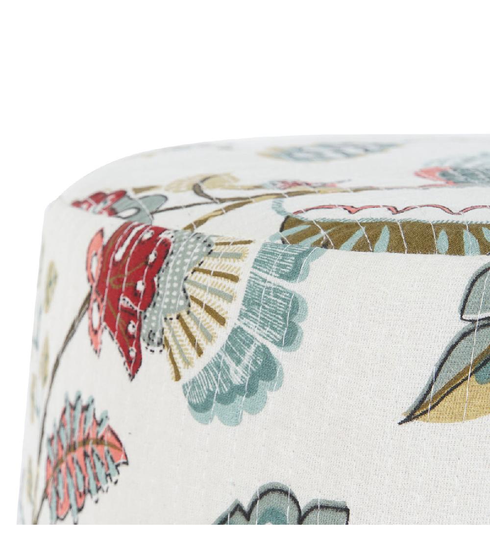 Wadiga Pouf Repose Pied En Tissu Multicolore Et Bois De Mangue 40x40x47cm