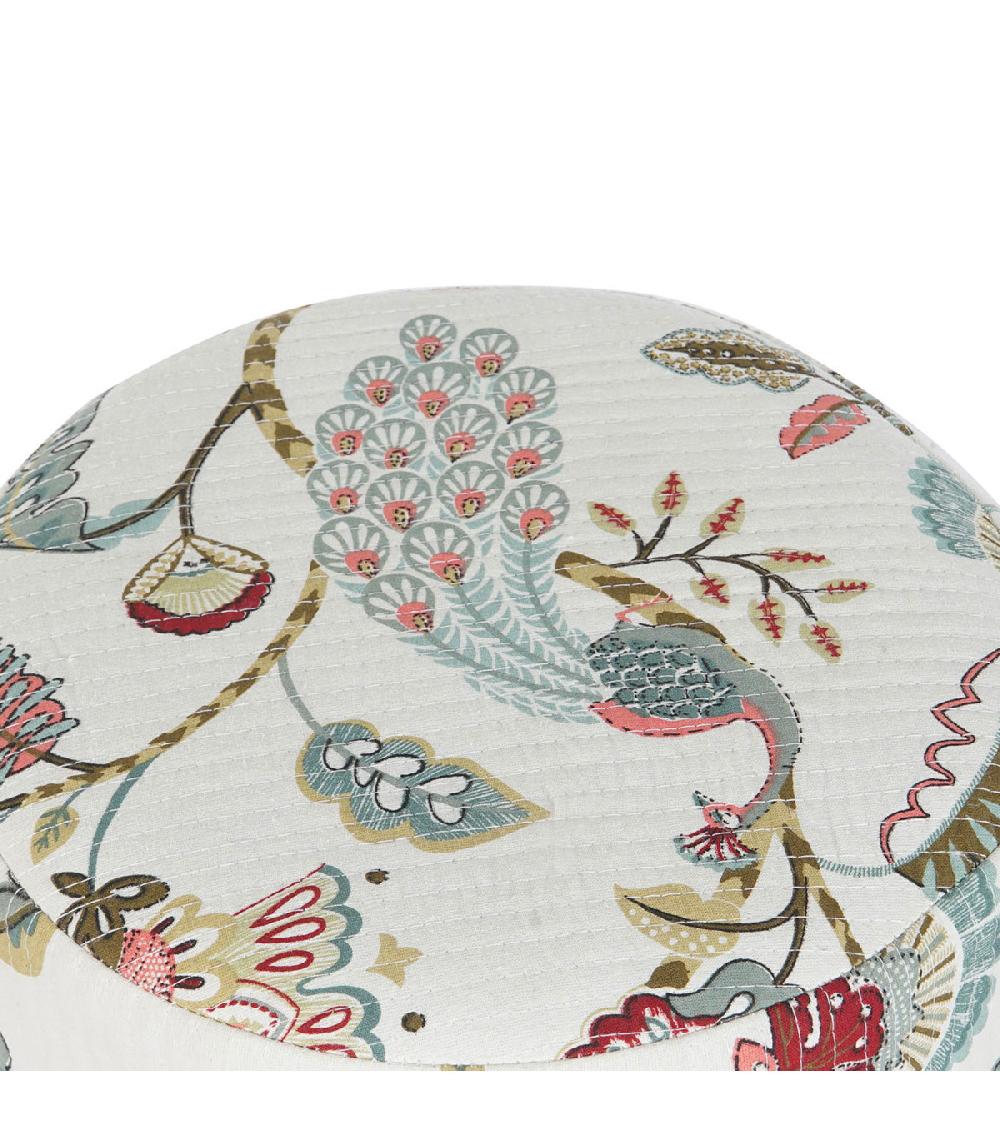 Wadiga Pouf Repose Pied En Tissu Multicolore Et Bois De Mangue 40x40x47cm