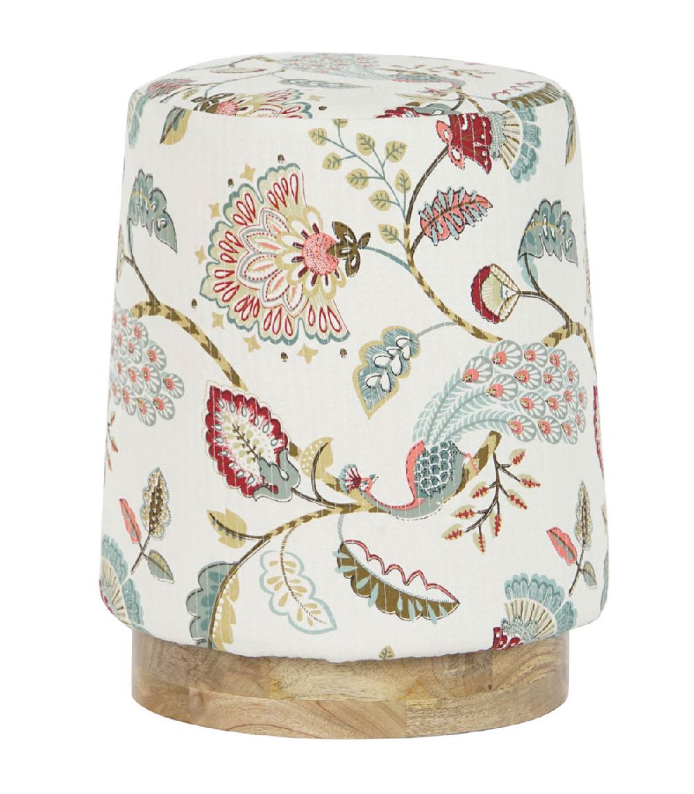 wadiga Pouf repose pied en tissu multicolore et bois de mangue 40x40x47cm