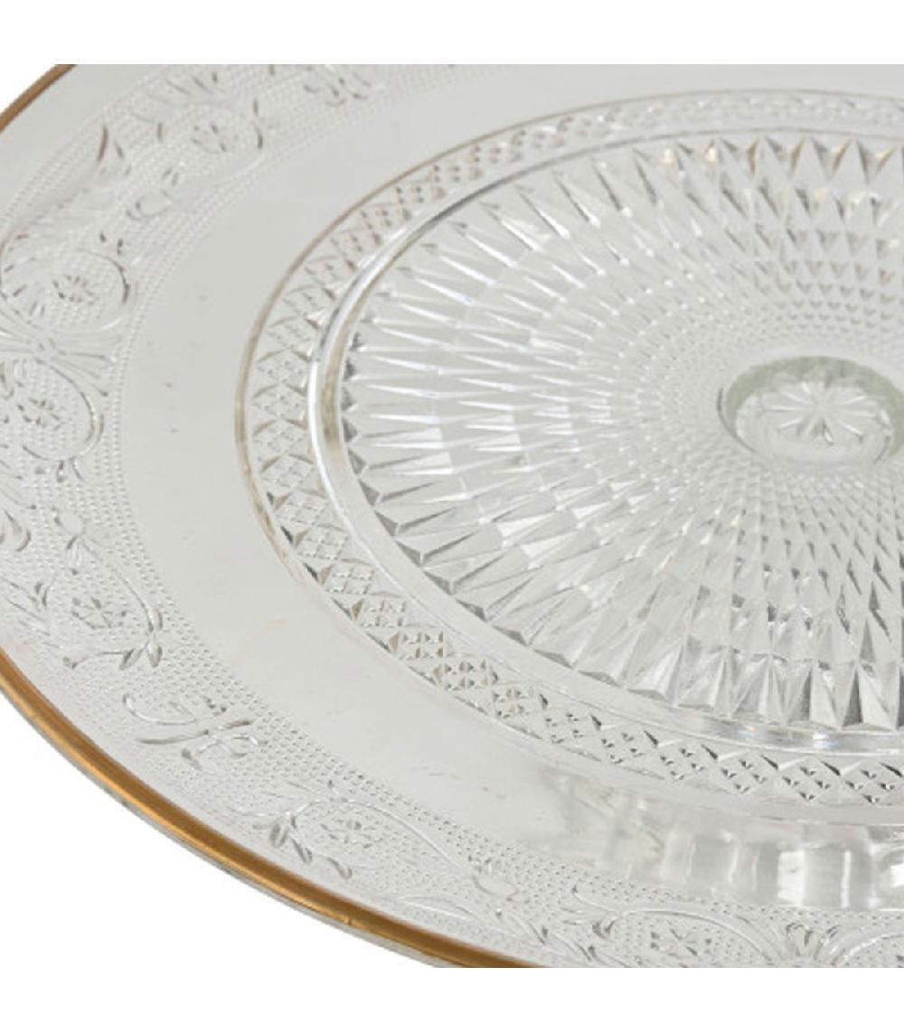 Wadiga Présentoir à Gâteau Ou Tarte Sur Pied En Verre Et Liseré Doré 33x33x9.5cm