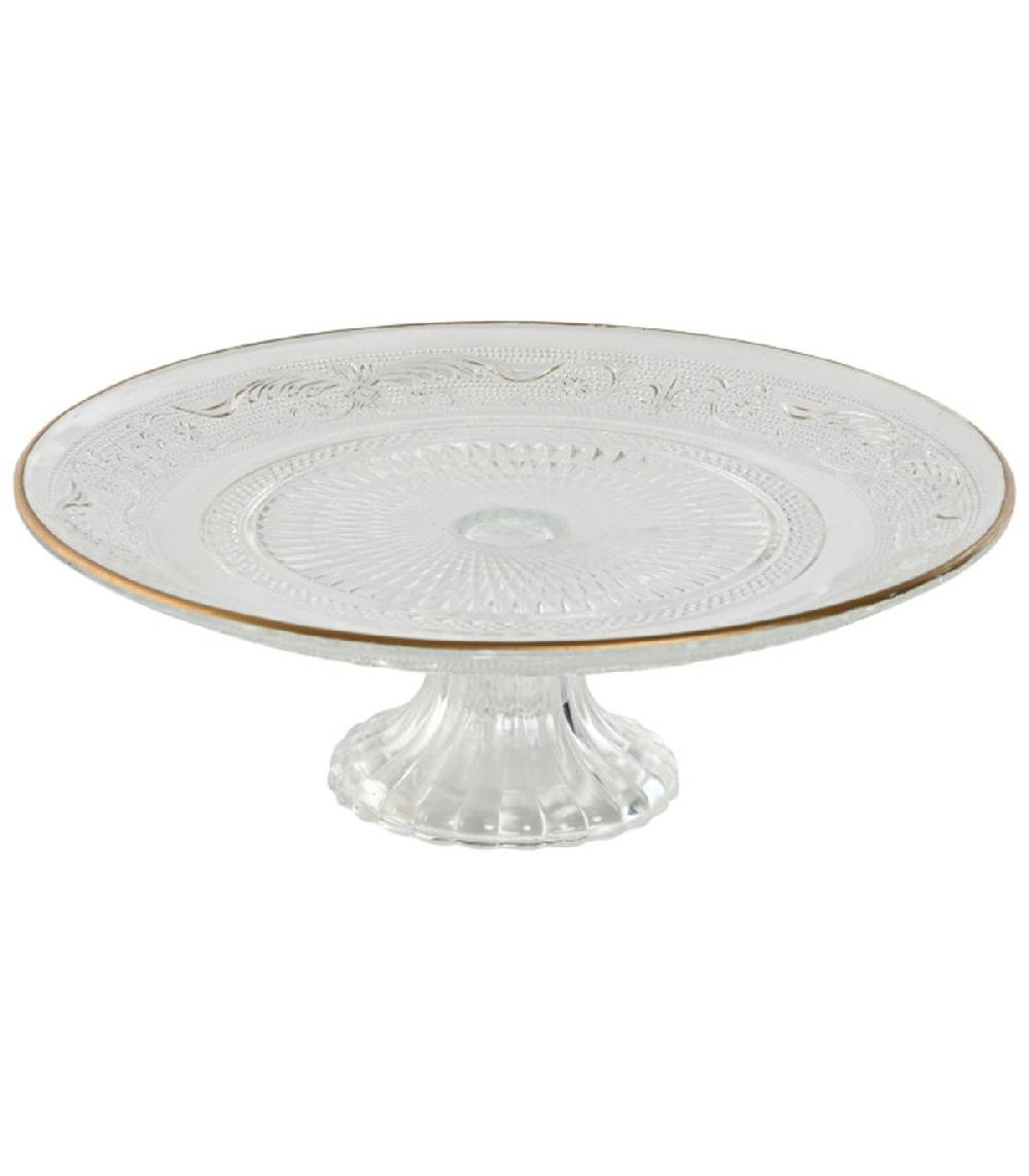 Wadiga Présentoir à Gâteau Ou Tarte Sur Pied En Verre Et Liseré Doré 23x23x8cm