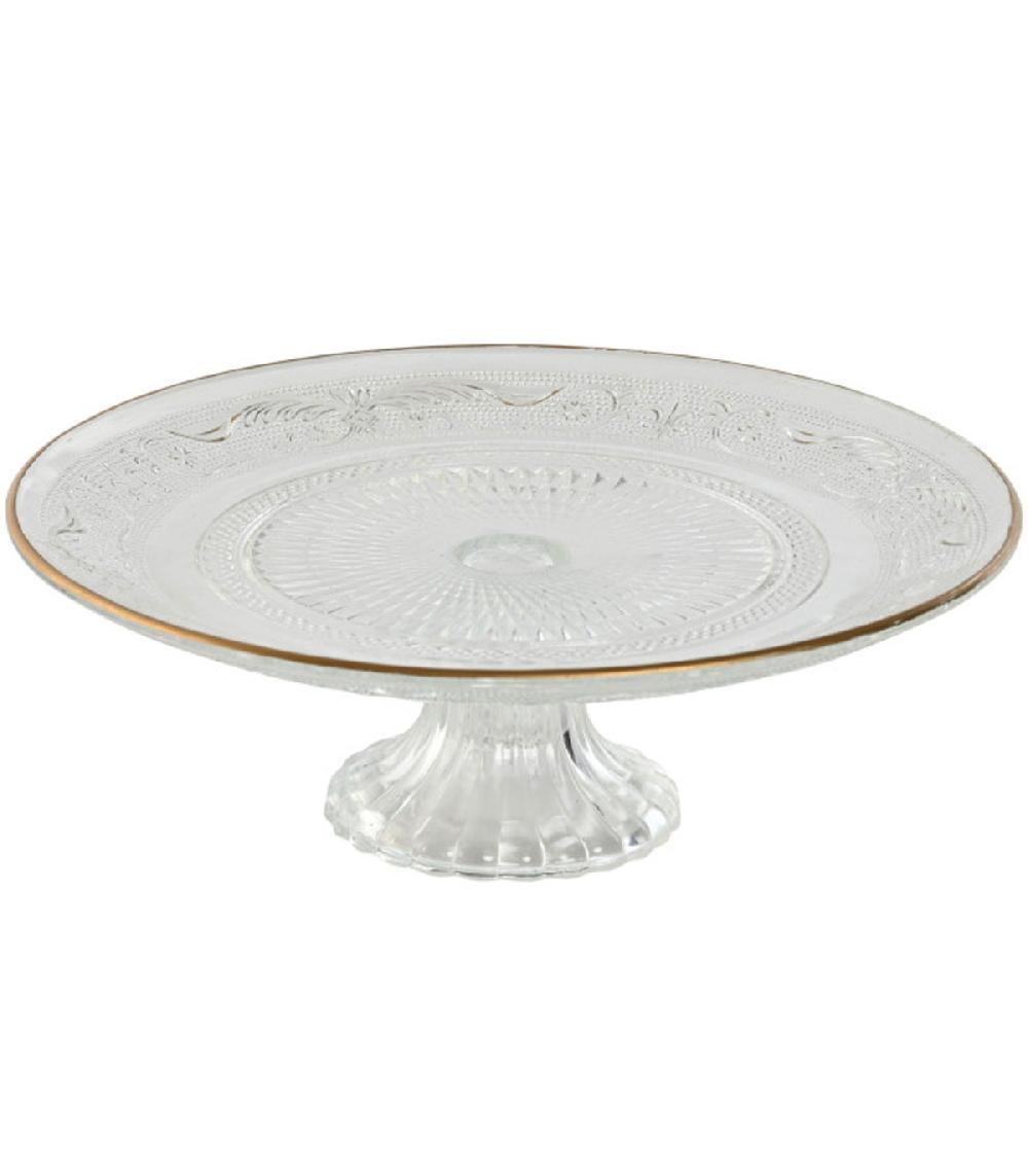 wadiga Présentoir à gâteau ou tarte sur pied en verre et liseré doré 23x23x8cm