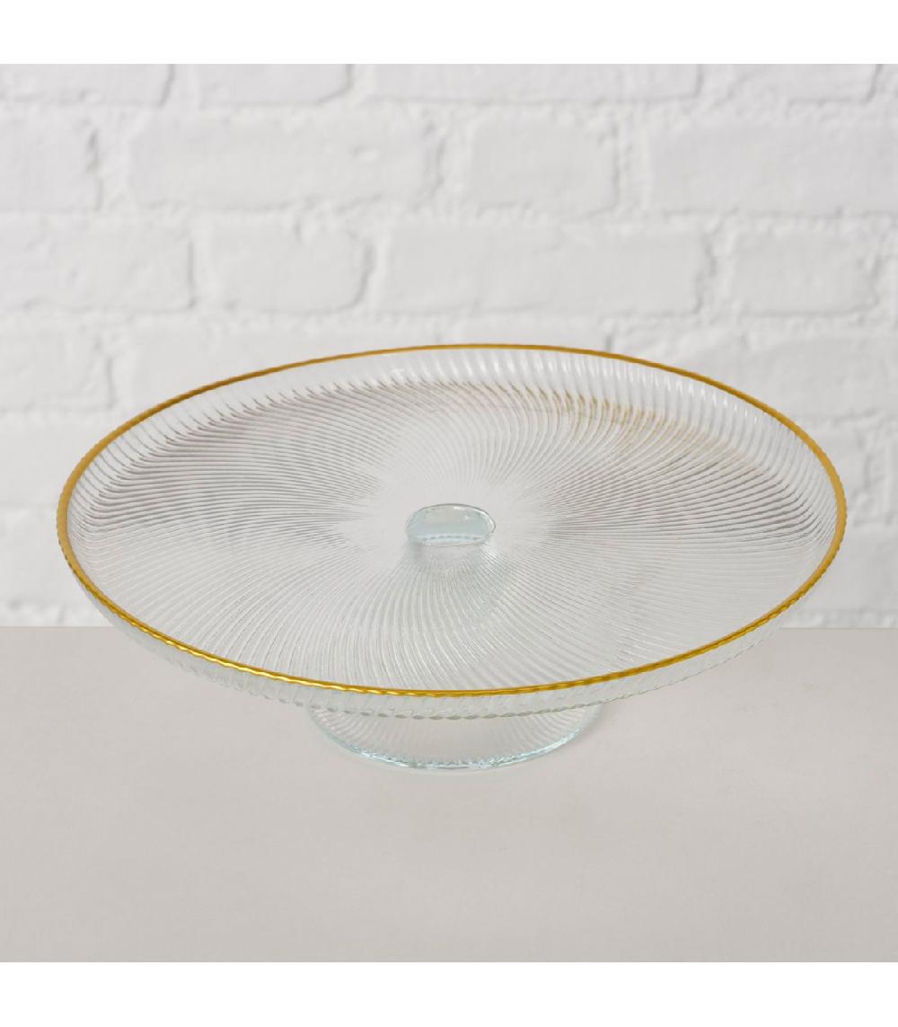 Wadiga Présentoir à Gâteau Sur Pied Rond En Verre Et Liseré Doré 21.5x21.5x6cm