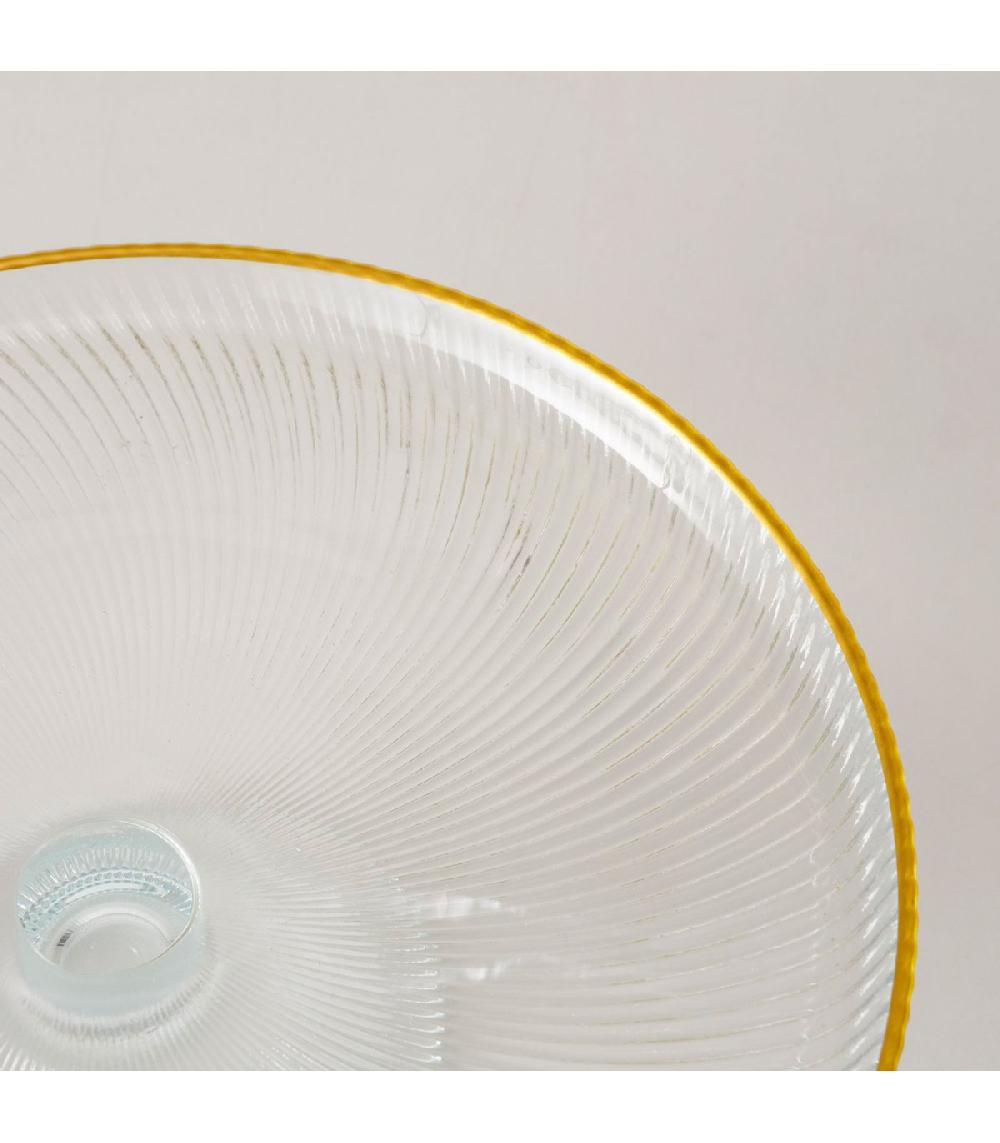 Wadiga Présentoir à Gâteau Sur Pied Rond En Verre Et Liseré Doré 21.5x21.5x6cm