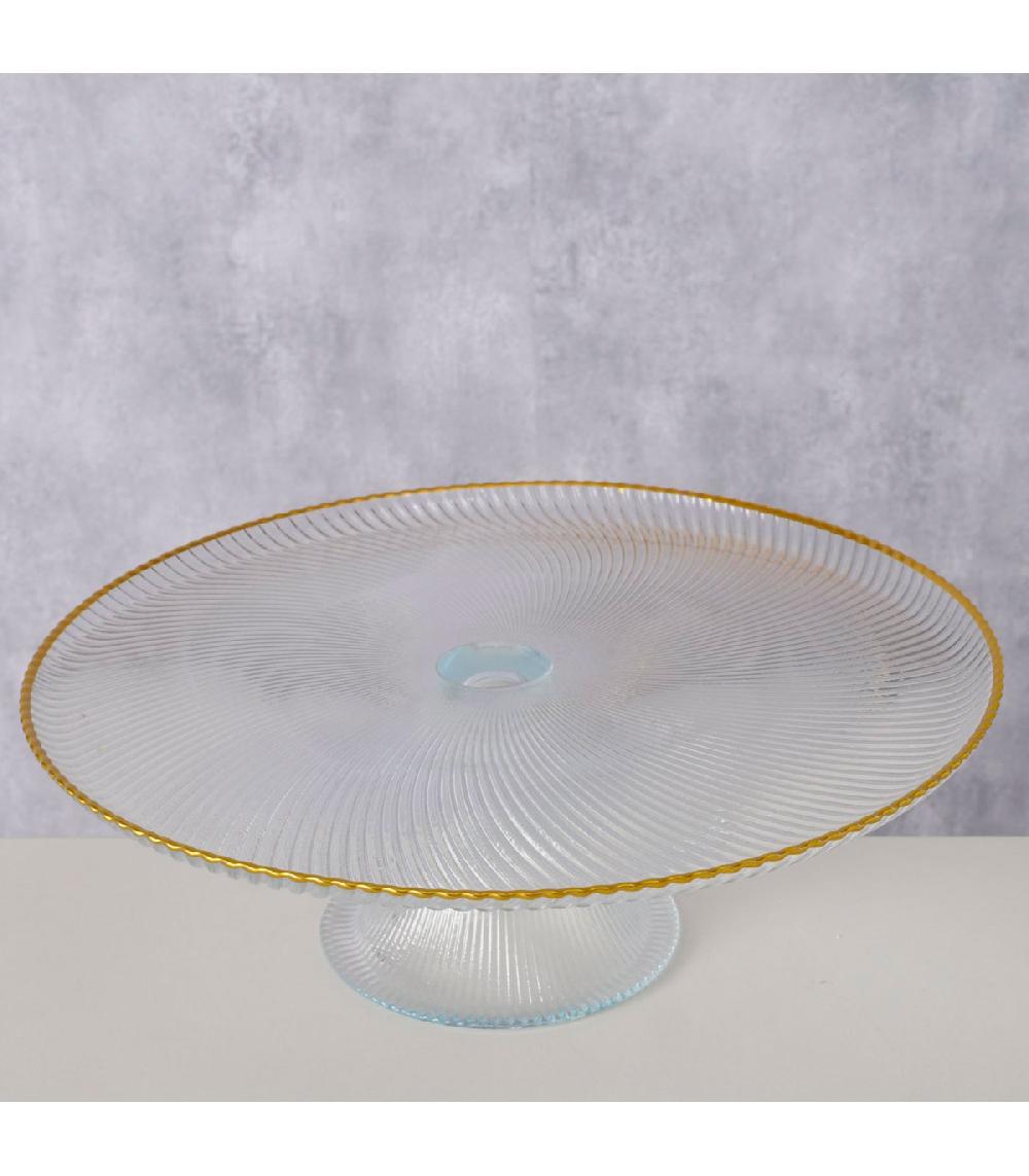 Wadiga Présentoir à Gâteau Sur Pied Rond En Verre Et Liseré Doré 26x26x9.5cm