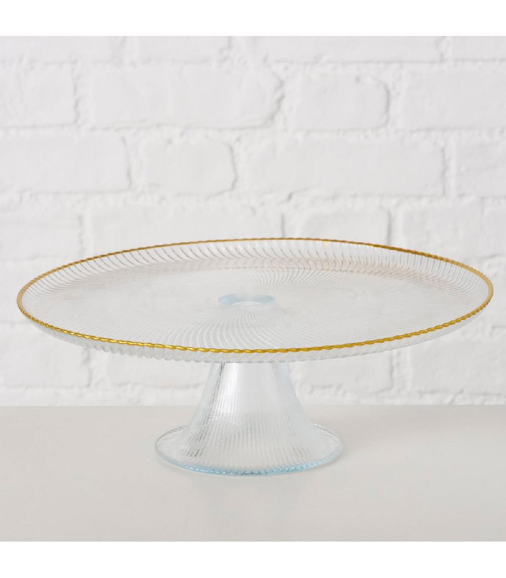 Wadiga Présentoir à Gâteau Sur Pied Rond En Verre Et Liseré Doré 26x26x9.5cm