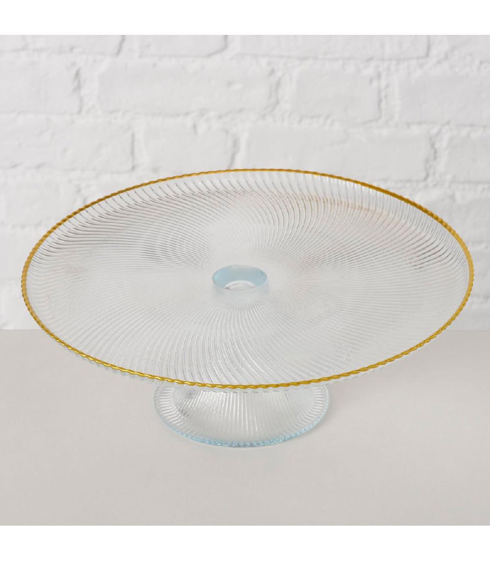 Wadiga Présentoir à Gâteau Sur Pied Rond En Verre Et Liseré Doré 26x26x9.5cm