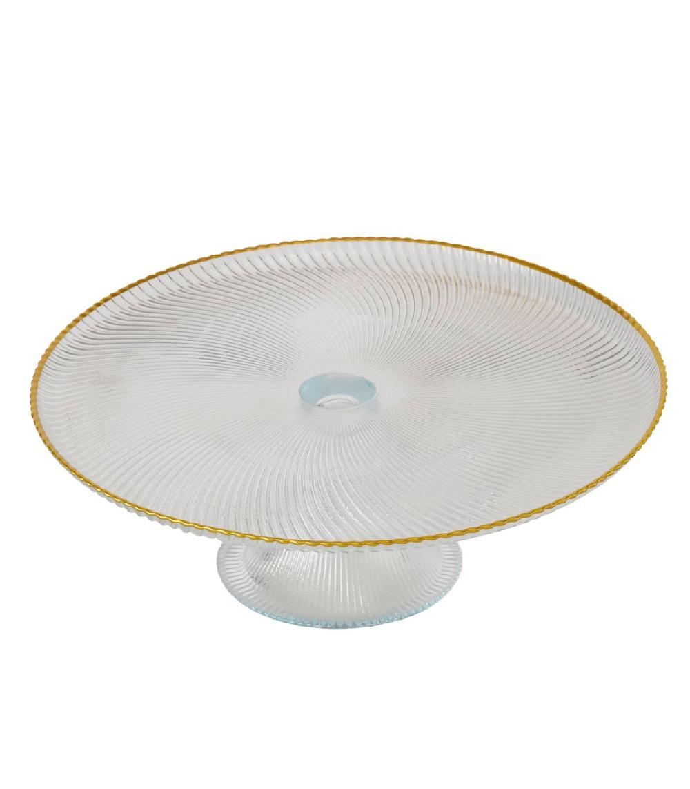 wadiga Présentoir à gâteau sur pied rond en verre et liseré doré 26x26x9.5cm