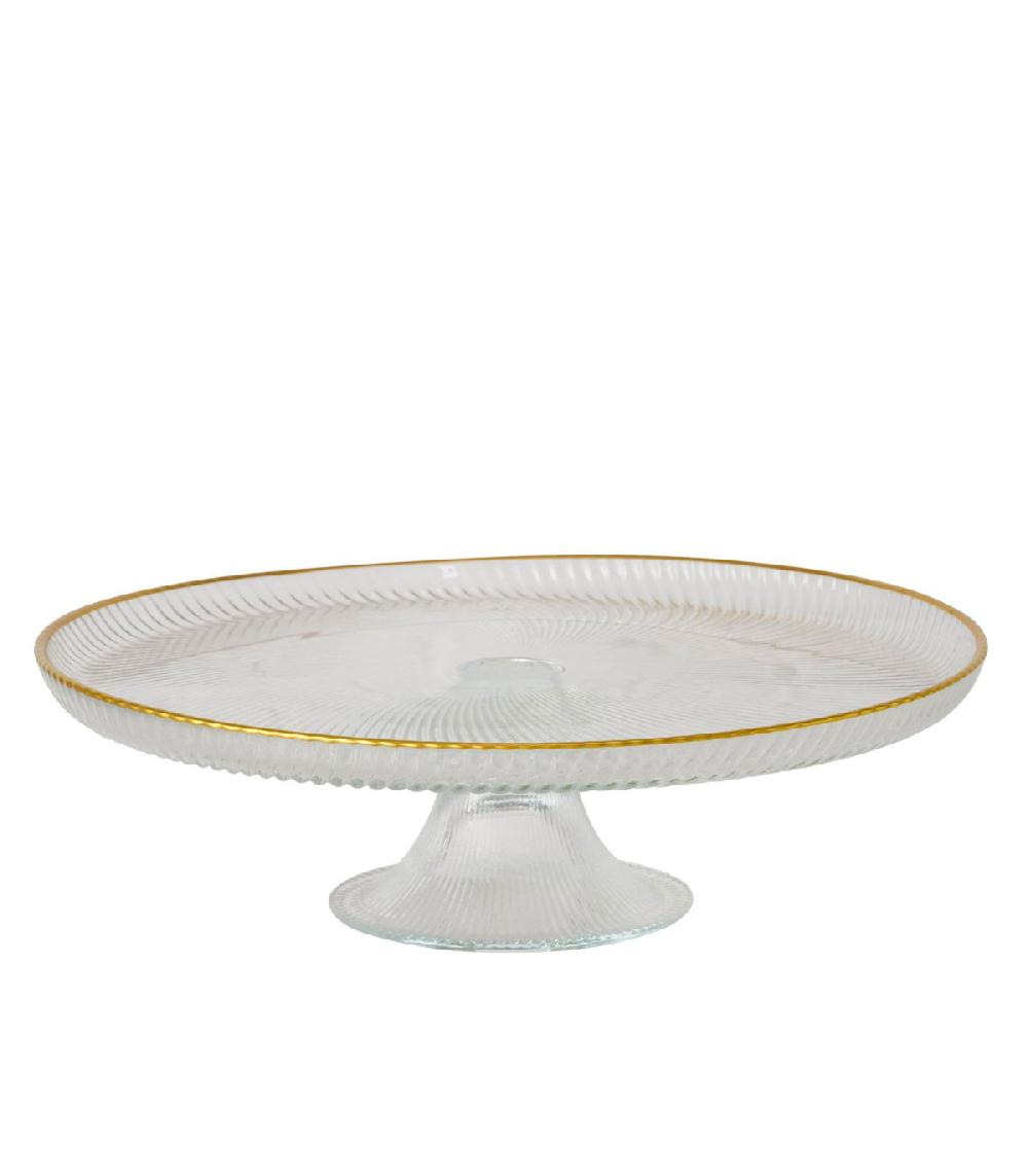wadiga Présentoir à gâteau sur pied rond en verre et liseré doré 21.5x21.5x6cm