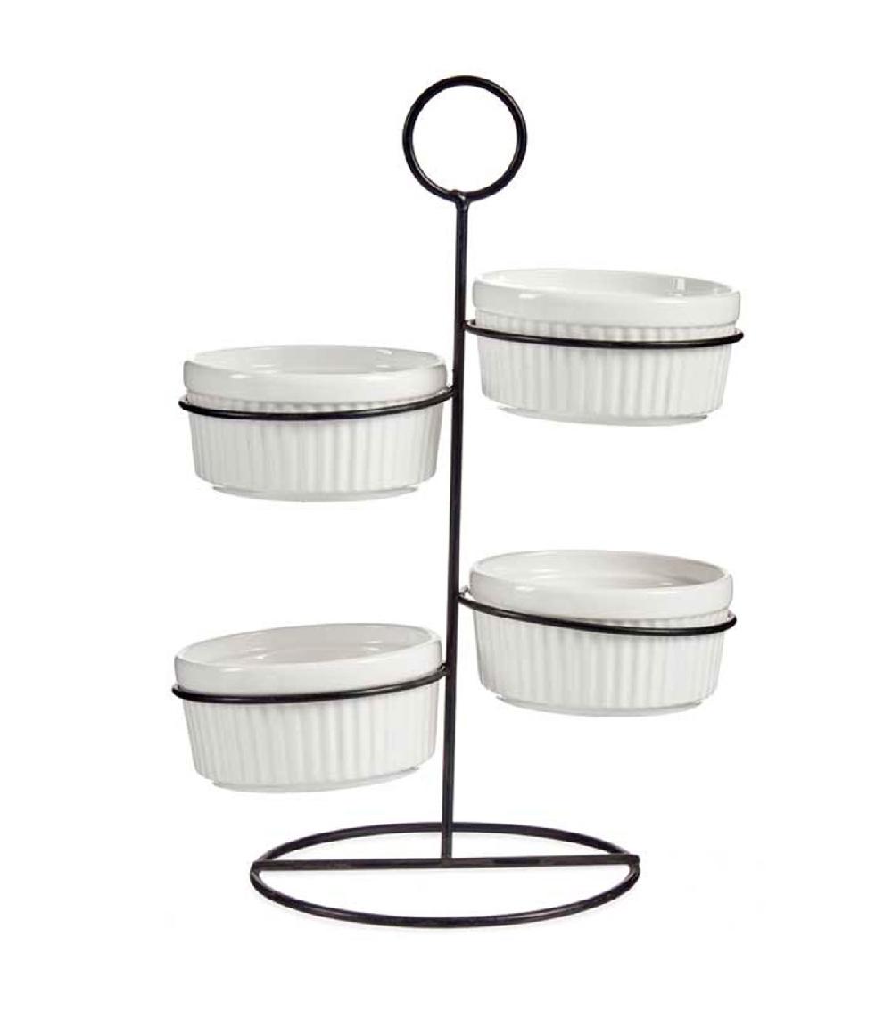 wadiga Présentoir apéritif 4 ramequins porcelaine blanche