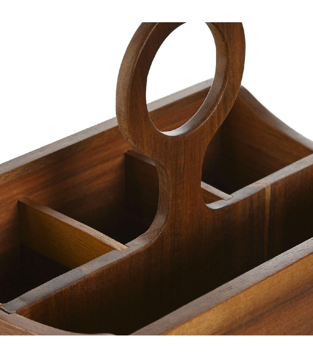 Wadiga Range-couvert En Bois D'acacia 4 Compartiments 21x14.5x22cm