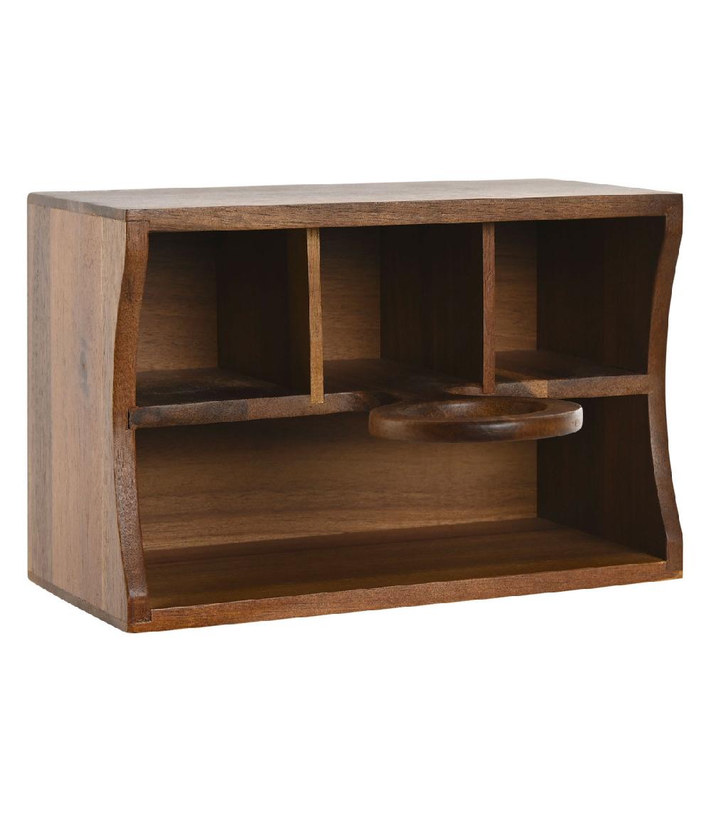 Wadiga Range-couvert En Bois D'acacia 4 Compartiments 21x14.5x22cm