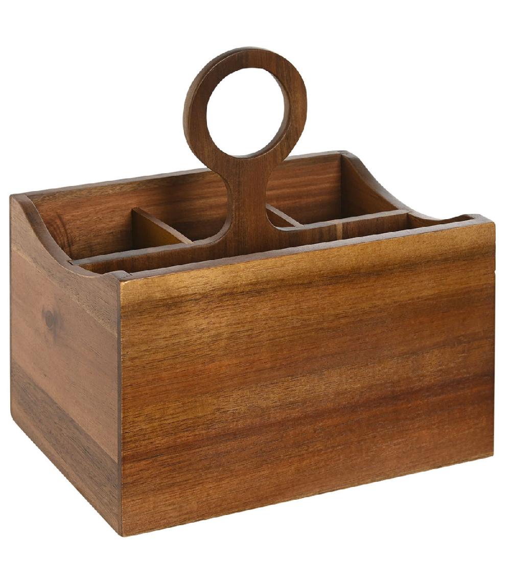 wadiga Range-couvert en bois d'acacia 4 compartiments 21x14.5x22cm