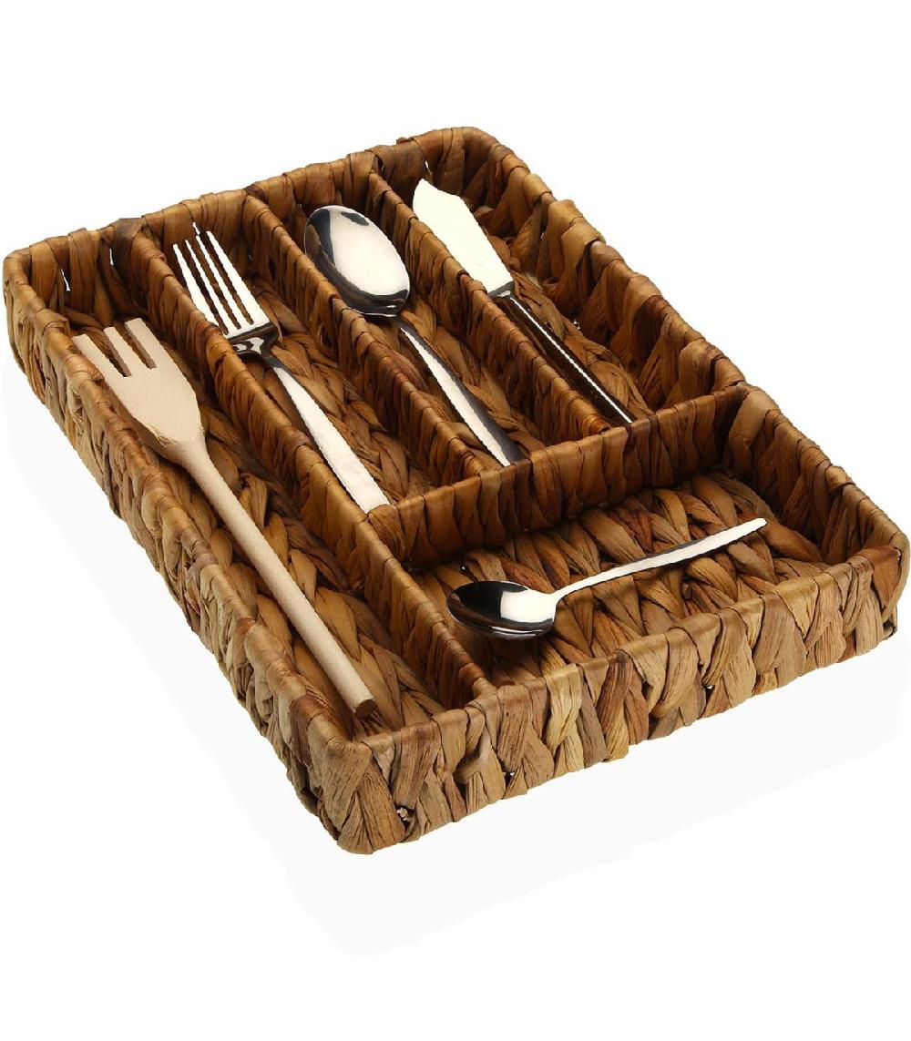 Wadiga Range-couvert En Jacinthe D'eau Tressée 5 Compartiments 23x33x5cm