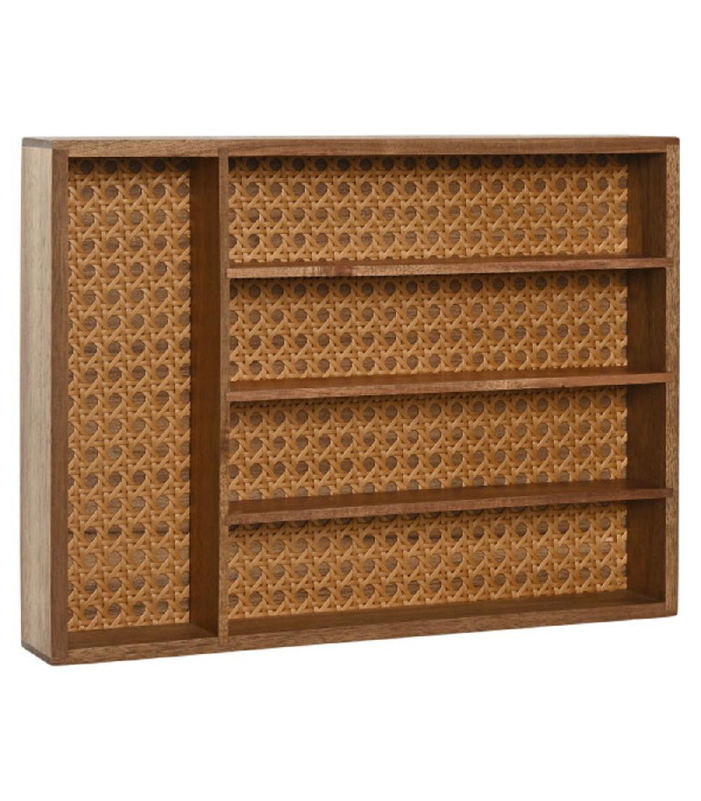 Wadiga Range-couverts Bois D'acacia Et Rotin 5 Compartiments 34.5x25.5x5cm