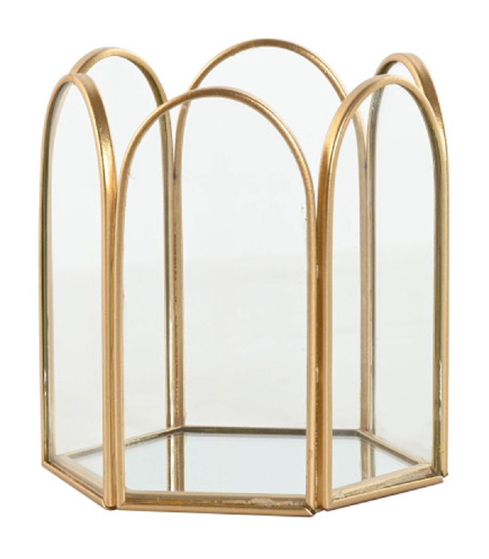 wadiga Rangement bijoux en métal doré et miroir 9x8x9.5cm