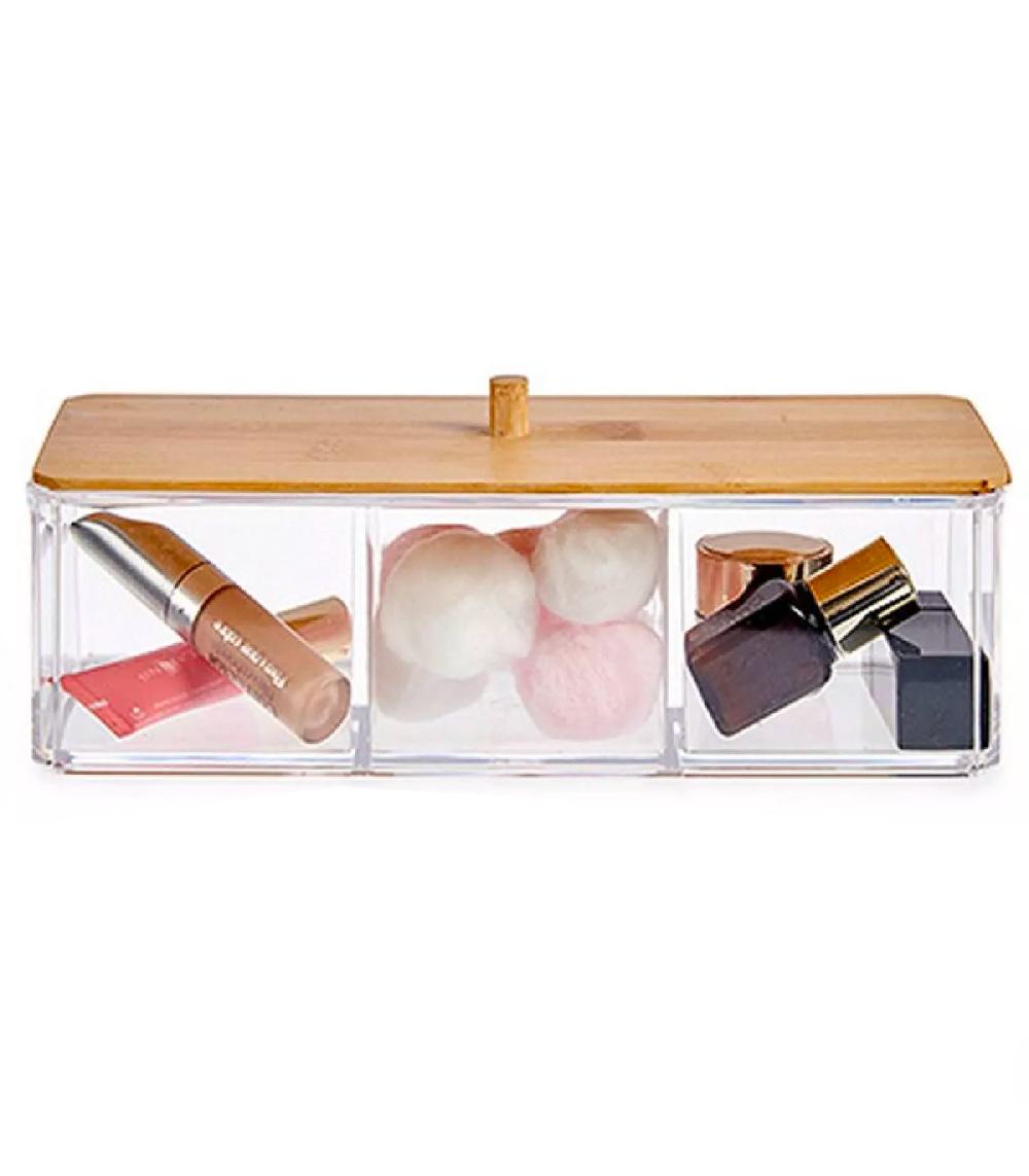 Wadiga Rangement Maquillage Acrylique Et Bambou 3 Compartiments