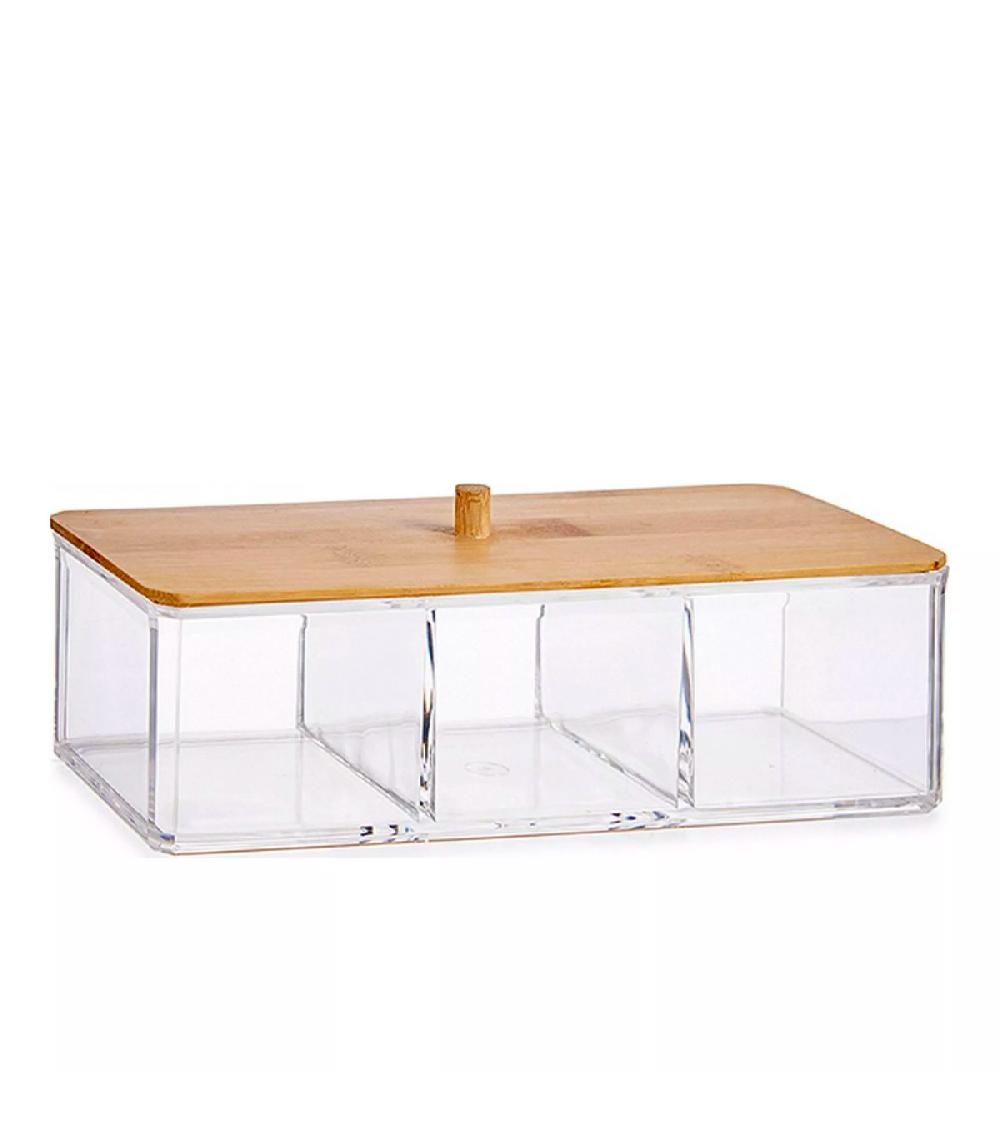 wadiga Rangement maquillage acrylique et bambou 3 compartiments
