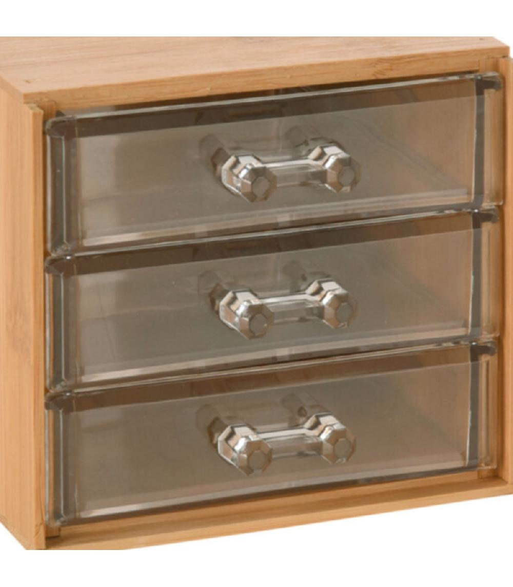 Wadiga Rangement Maquillage Bambou 3 Tiroirs Acrylique