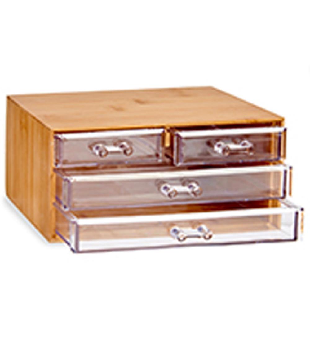 Wadiga Rangement Maquillage Bambou Et Acrylique 4 Tiroirs
