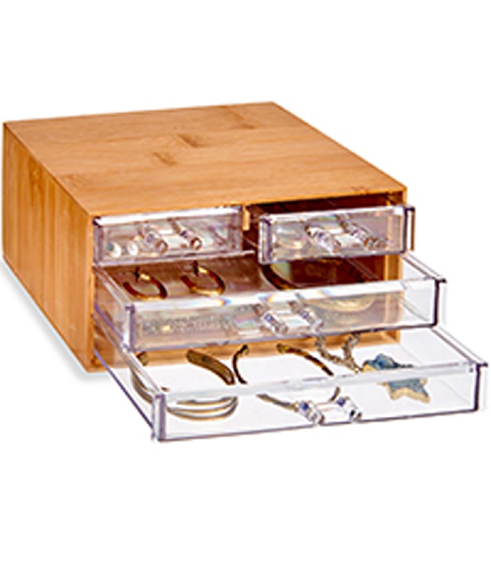 Wadiga Rangement Maquillage Bambou Et Acrylique 4 Tiroirs