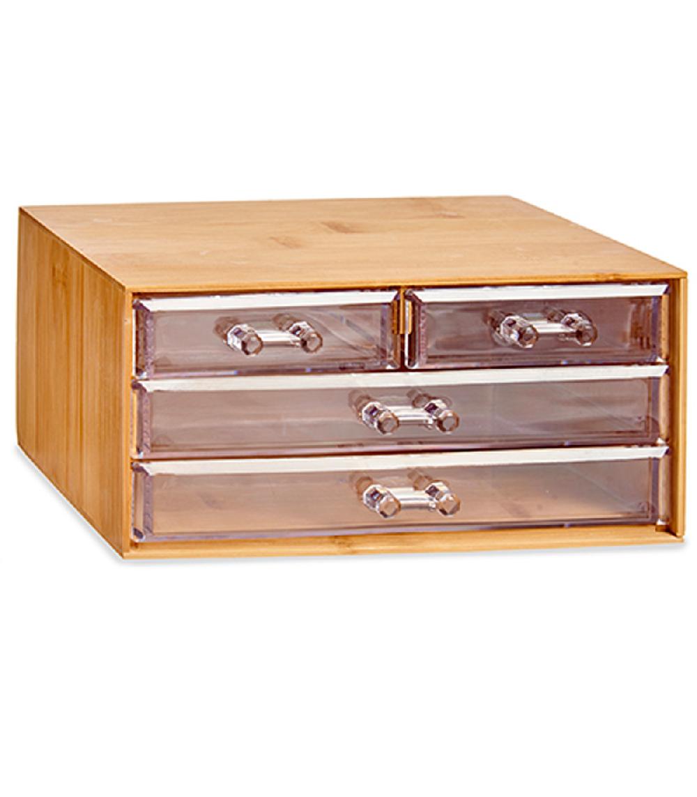 wadiga Rangement maquillage bambou et acrylique 4 tiroirs