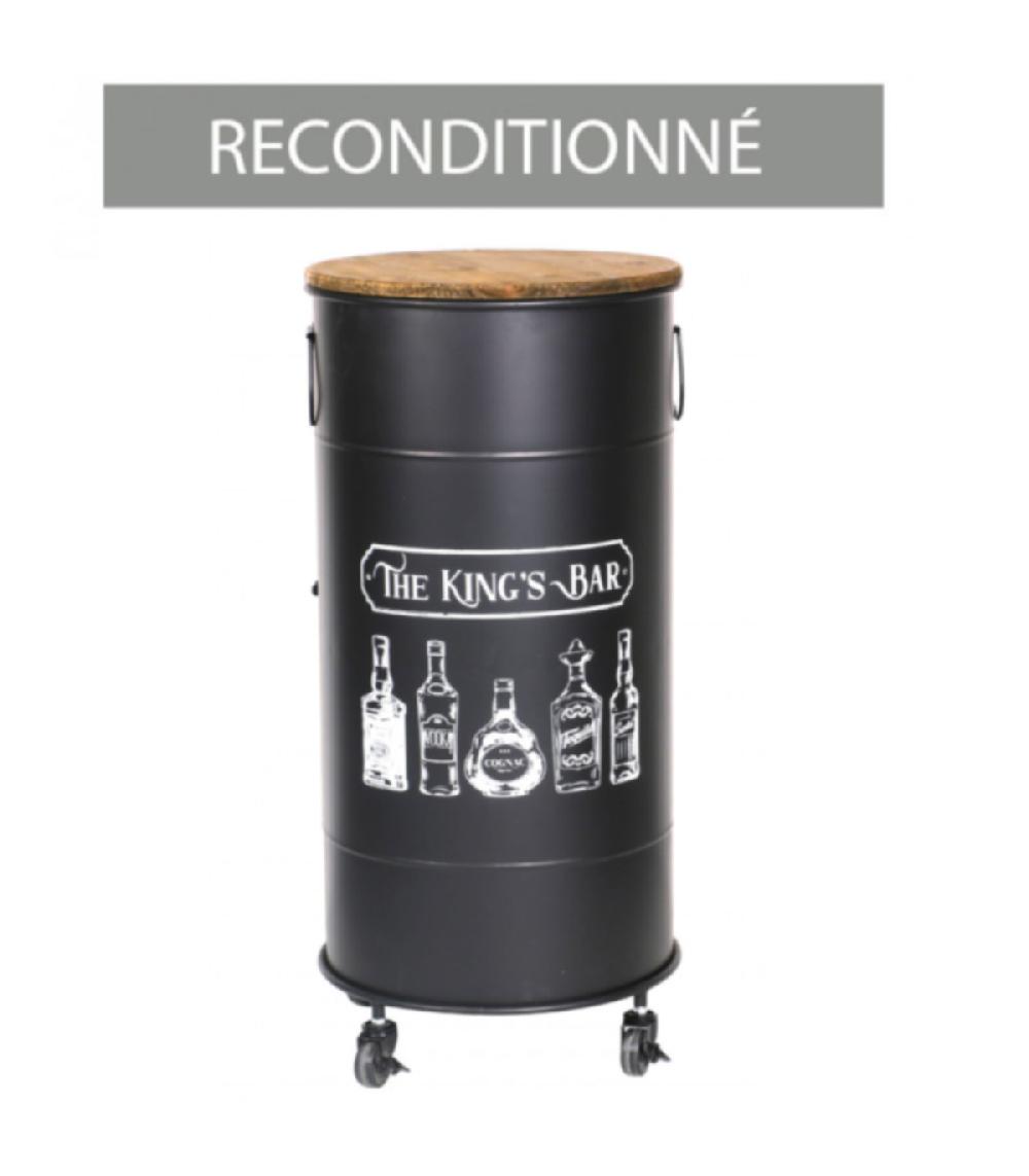 wadiga RECONDITIONNÉ - Bar à roulettes bidon métal et bois - 40x85cm