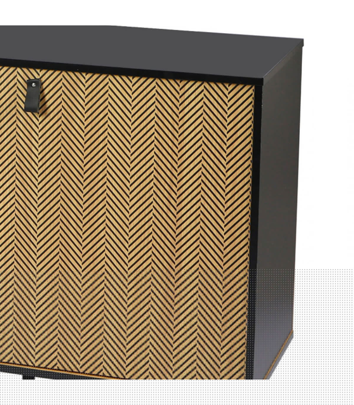 Wadiga RECONDITIONNÉ - Buffet Bois Et Noir Avec Motifs Chelsea - 150x40x78cm
