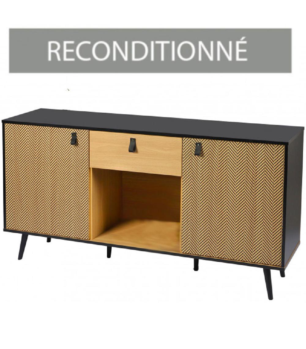 wadiga RECONDITIONNÉ - Buffet bois et noir avec motifs Chelsea - 150x40x78cm