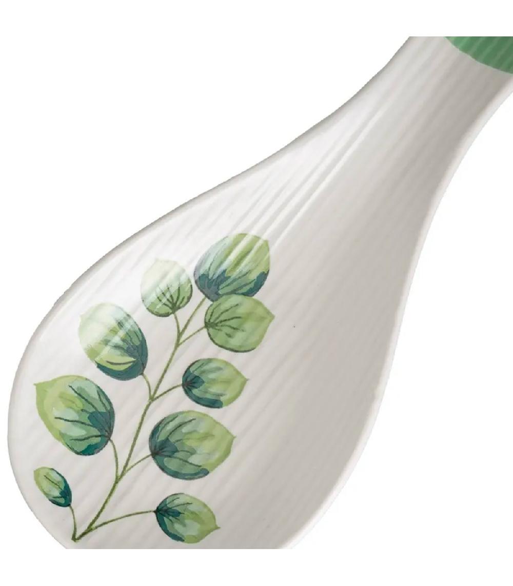 Wadiga Repose Cuillère En Céramique Blanche Motif Feuillage