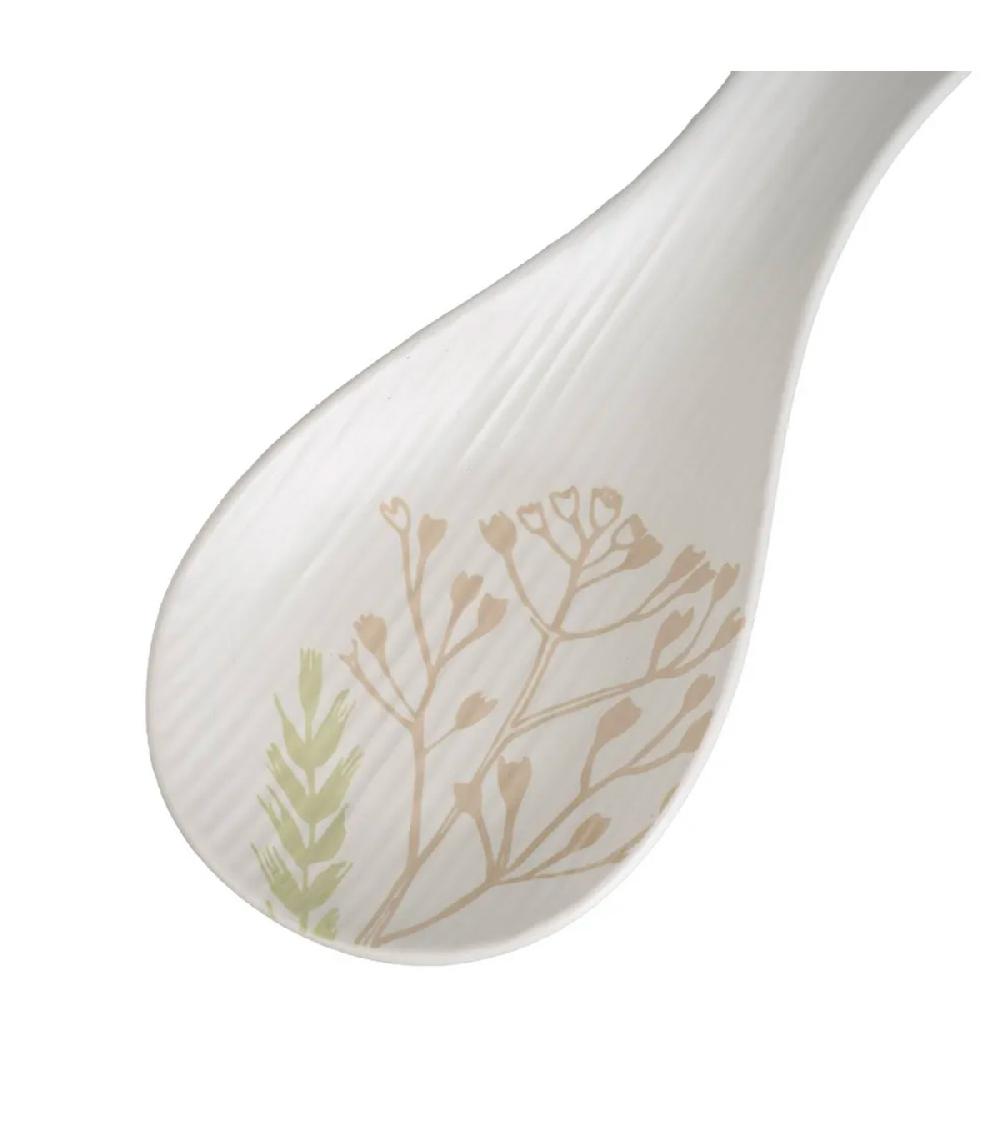 Wadiga Repose Cuillère En Céramique Blanche Motif Herbes