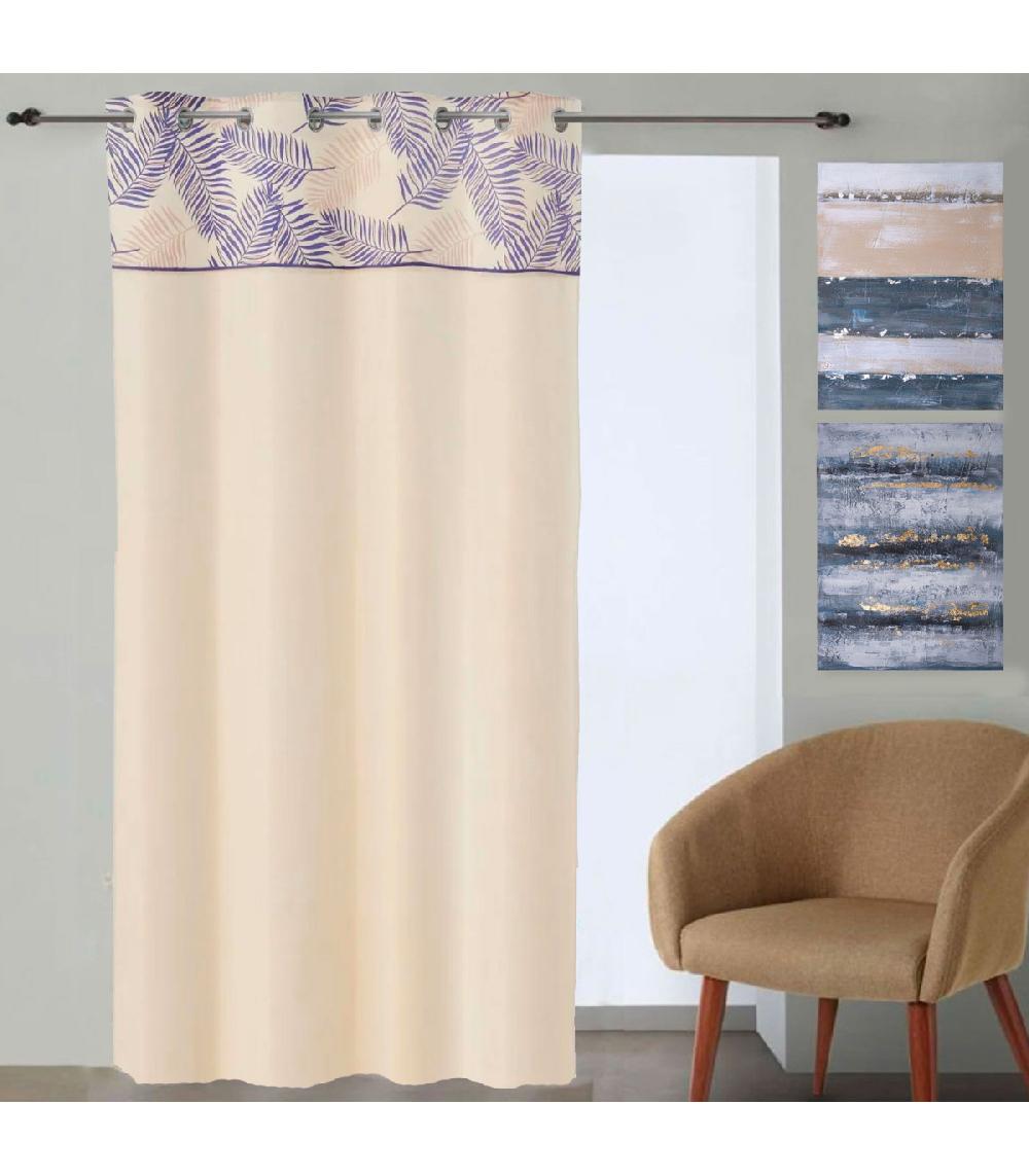wadiga Rideau à oeillets bleu et beige feuillage à l'unité 140x260cm