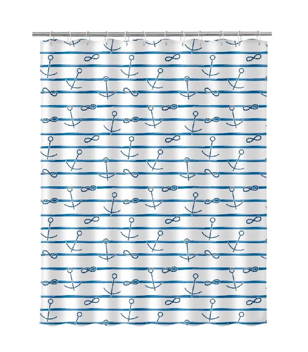 wadiga Rideau de douche bleu et blanc ancres 180x200cm