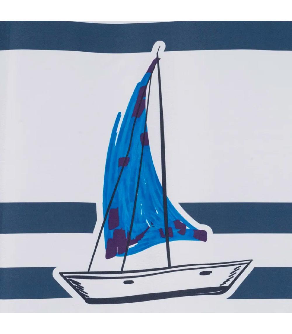 Wadiga Rideau De Douche Bleu Et Blanc Bateaux 180x200cm