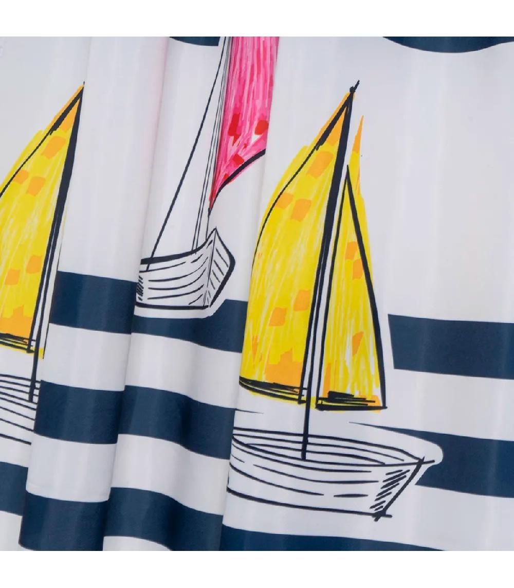 Wadiga Rideau De Douche Bleu Et Blanc Bateaux 180x200cm