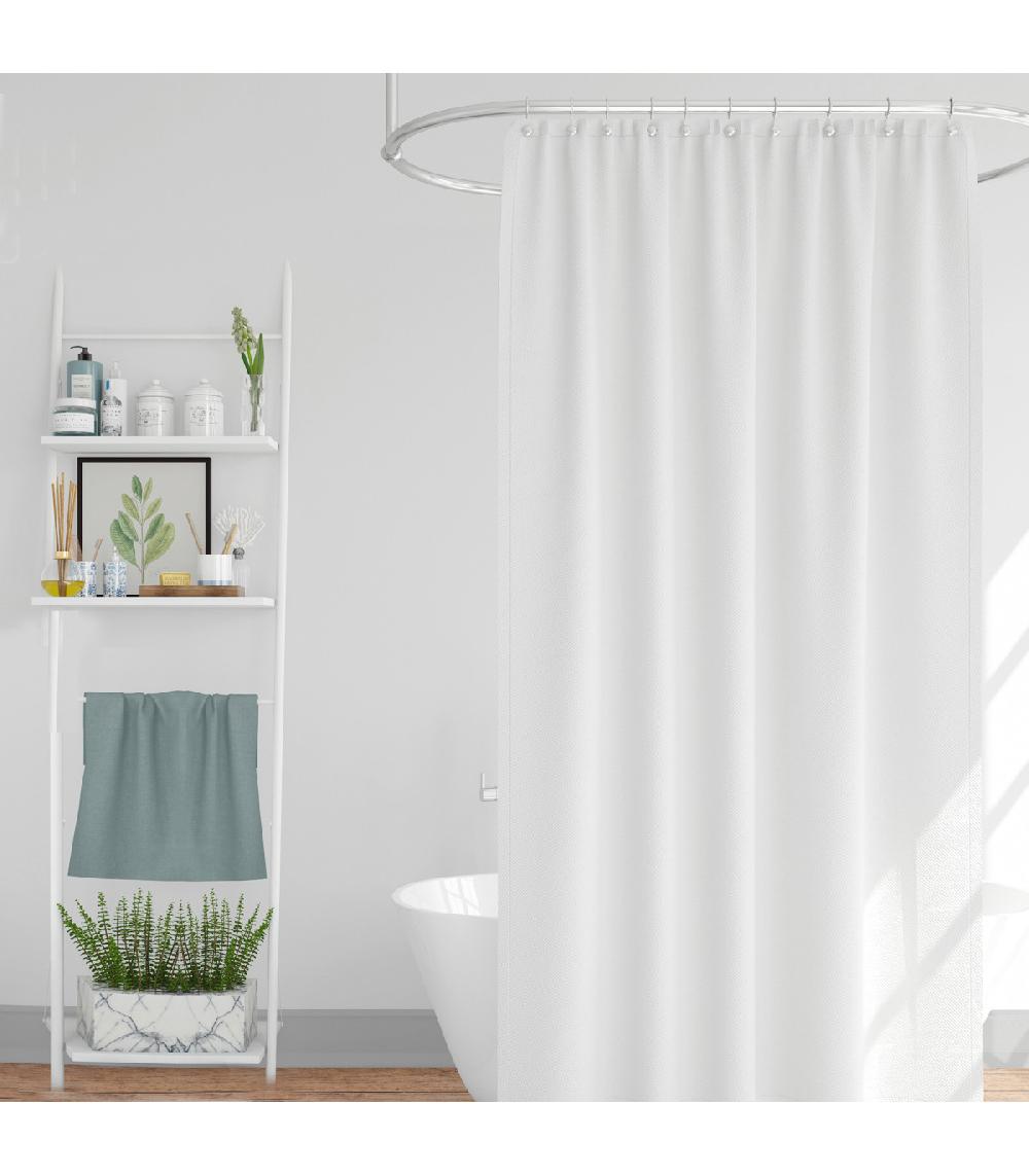 wadiga Rideau de douche classique tissu jacquard uni blanc