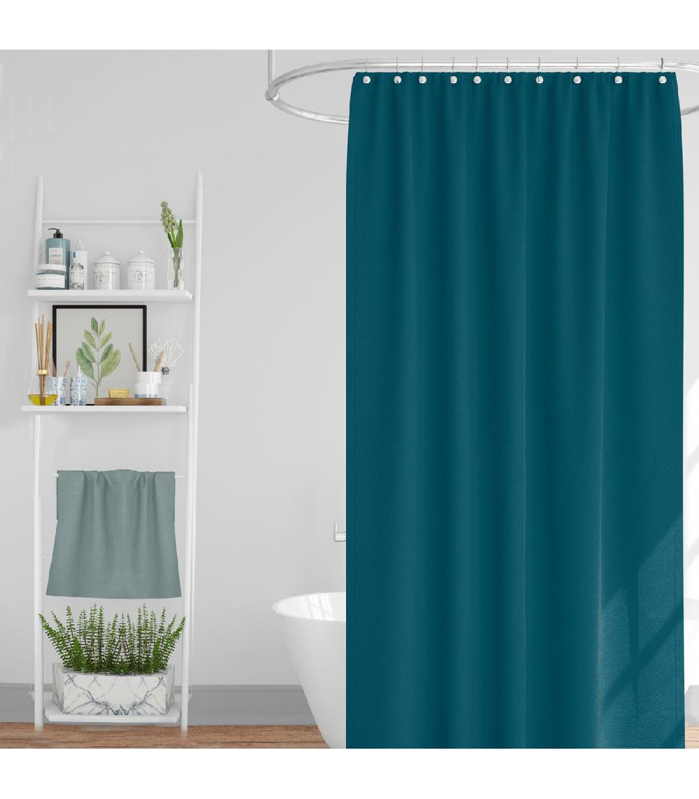 wadiga Rideau de douche classique tissu jacquard uni bleu
