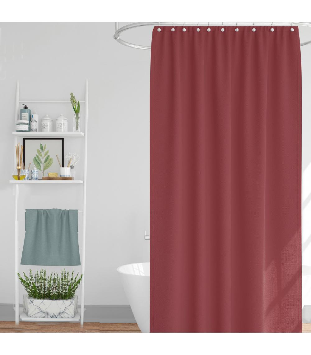 wadiga Rideau de douche classique tissu jacquard uni rouge bordeaux