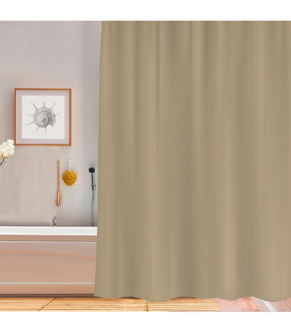 Wadiga Rideau De Douche Plastique Beige Sable Avec 12 Anneaux 180x200cm