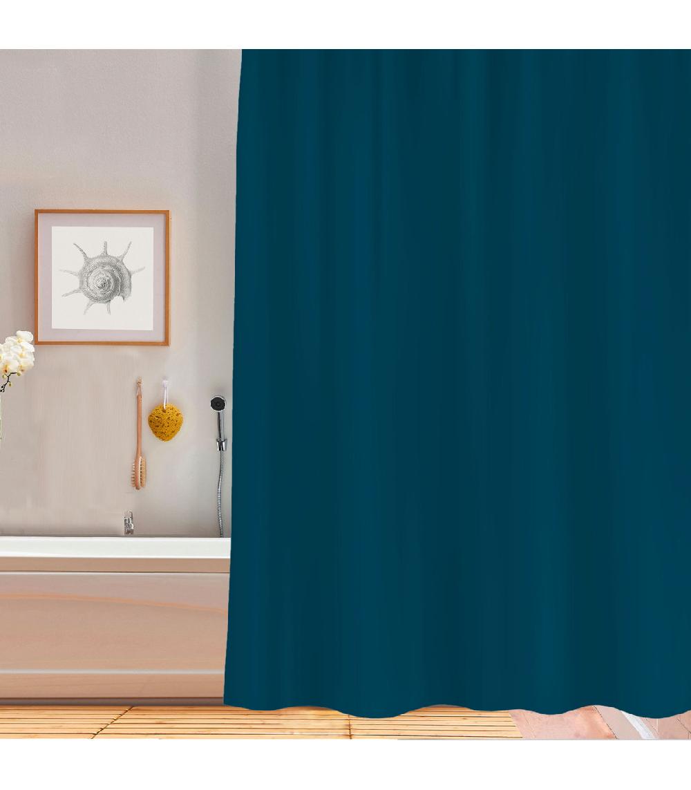 Wadiga Rideau De Douche Plastique Bleu Avec 12 Anneaux 180x200cm